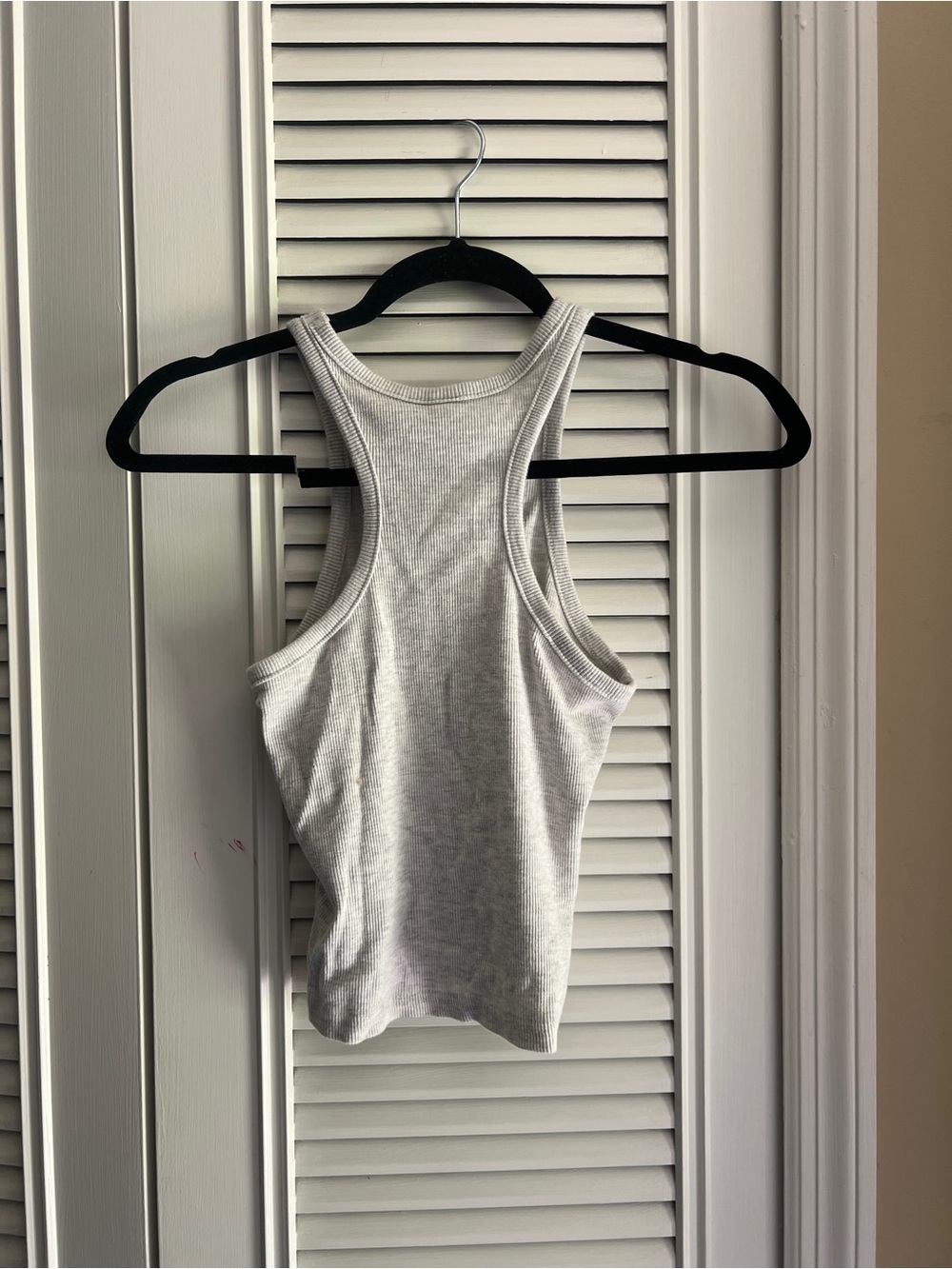 Light Grey Ribbed Racerback Tank Top - Picture 2 of 3